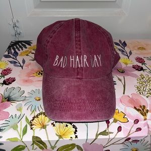 Rae Dunn "Bad Hair Day" ball cap never worn Burgundy